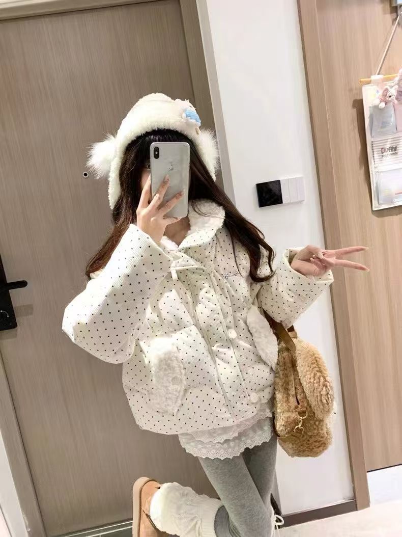秋冬韓系可愛波點外套