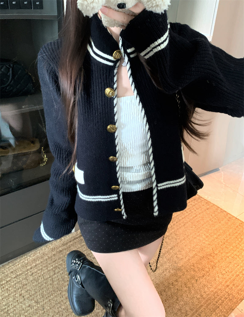 小香風氣質條紋百搭針織開衫