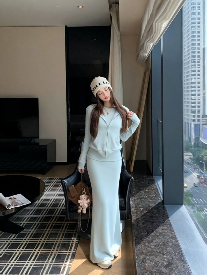 簡約星星辣妹圓領連帽寬鬆長袖套裝