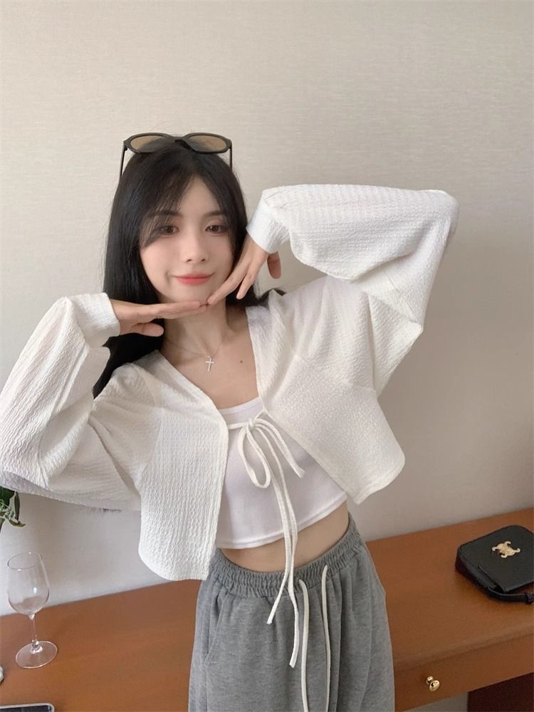 休閒百搭綁帶薄款開衫短外套