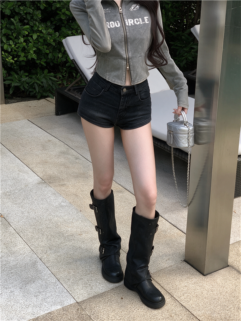 美式水洗立領拉鏈印花字母外套