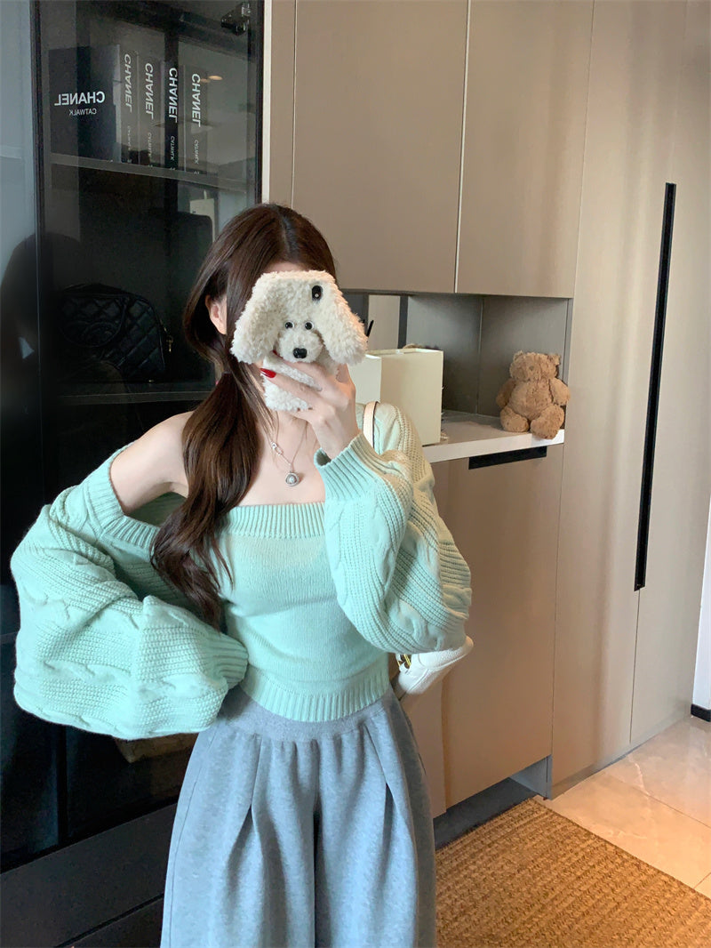 純欲風高級感抹胸毛織背心套裝