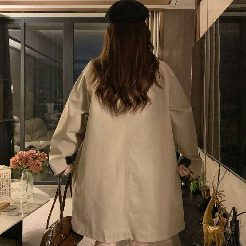 🐾拼接撞色卡其風衣外套💕春秋必備中長版外套