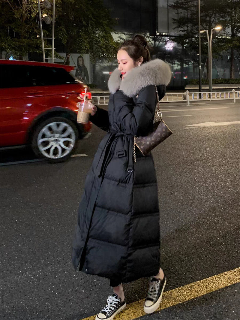 收腰修身大毛領羽絨服