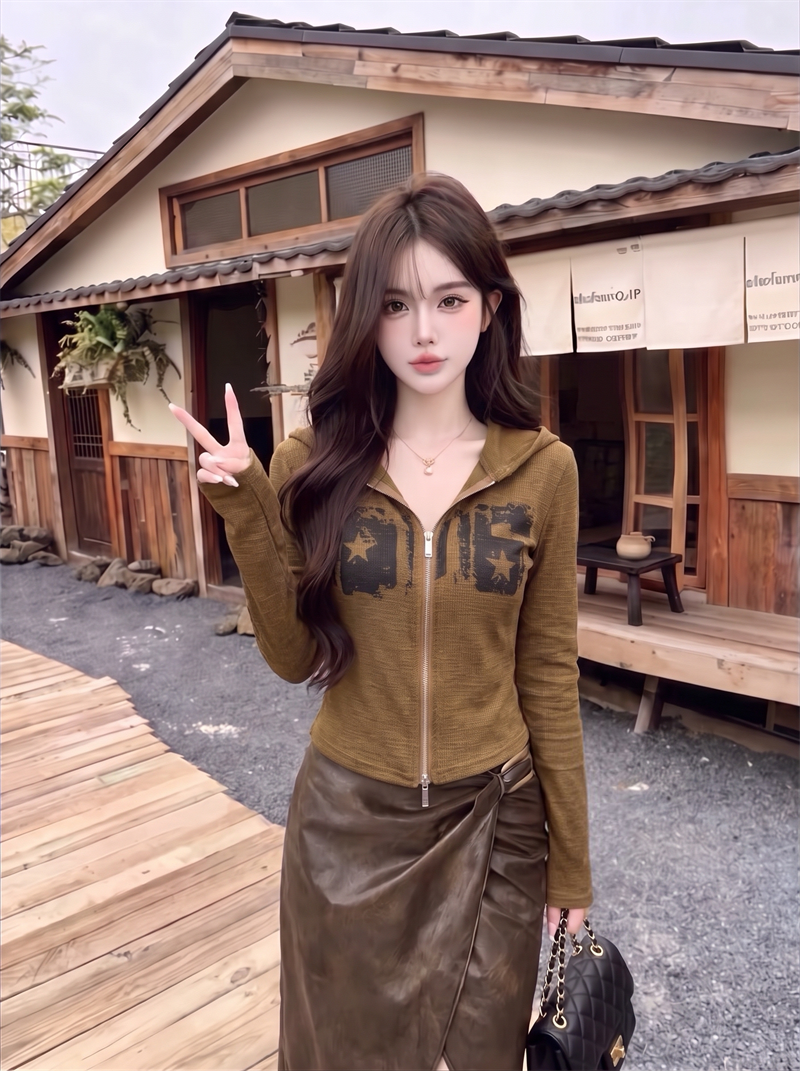 美式復古字母印花連帽外套