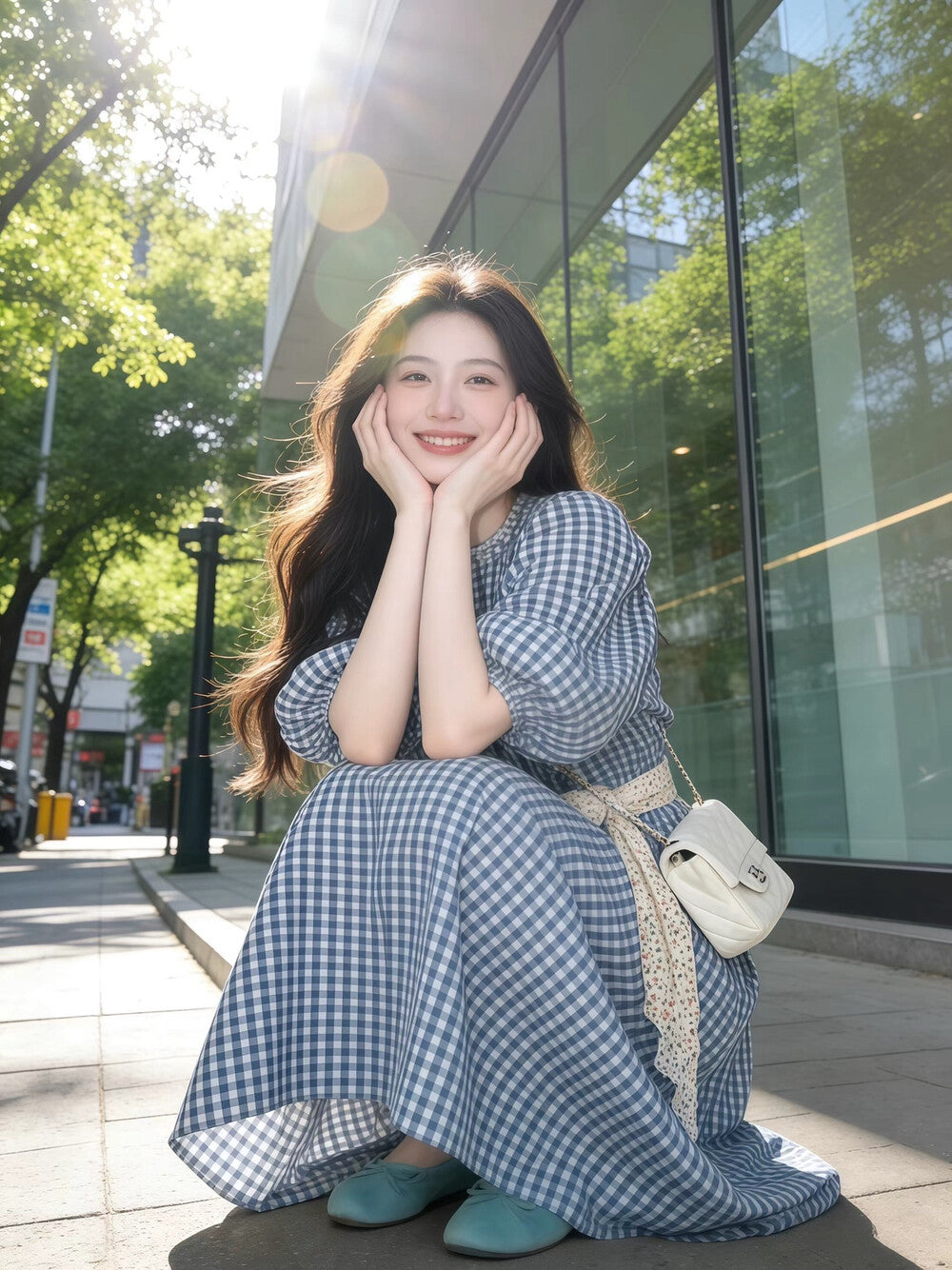 甜美簡約風格子連衣裙
