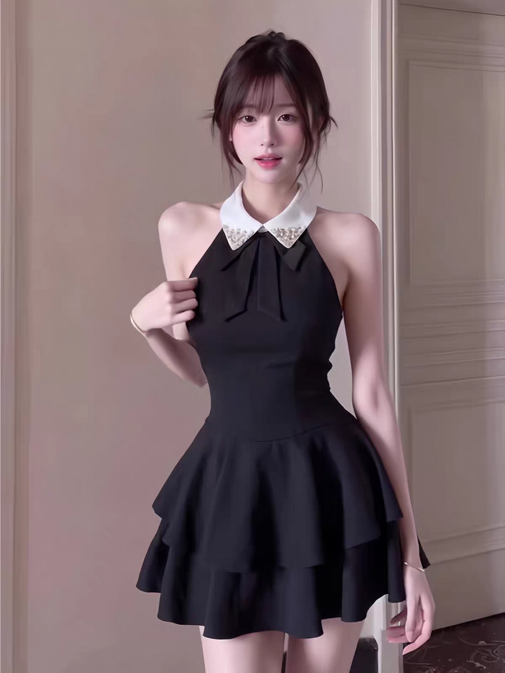 高級感赫本風黑色無袖連衣裙