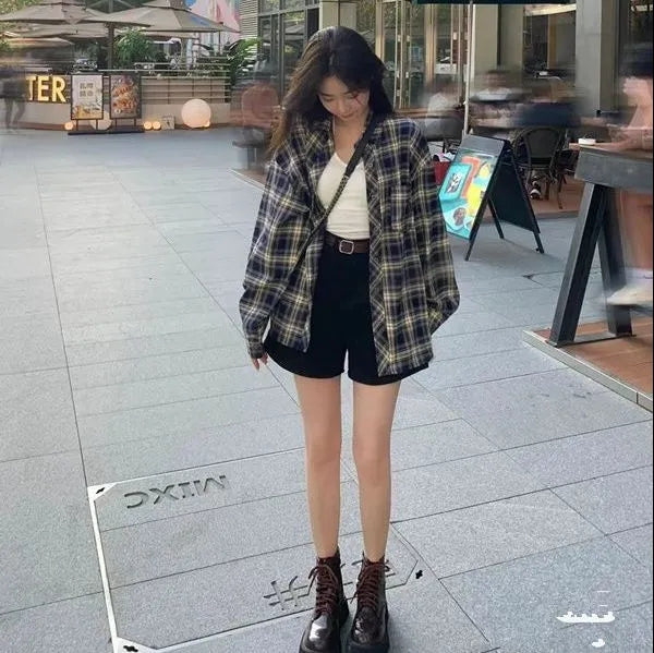 復古格子襯衫外套上衣