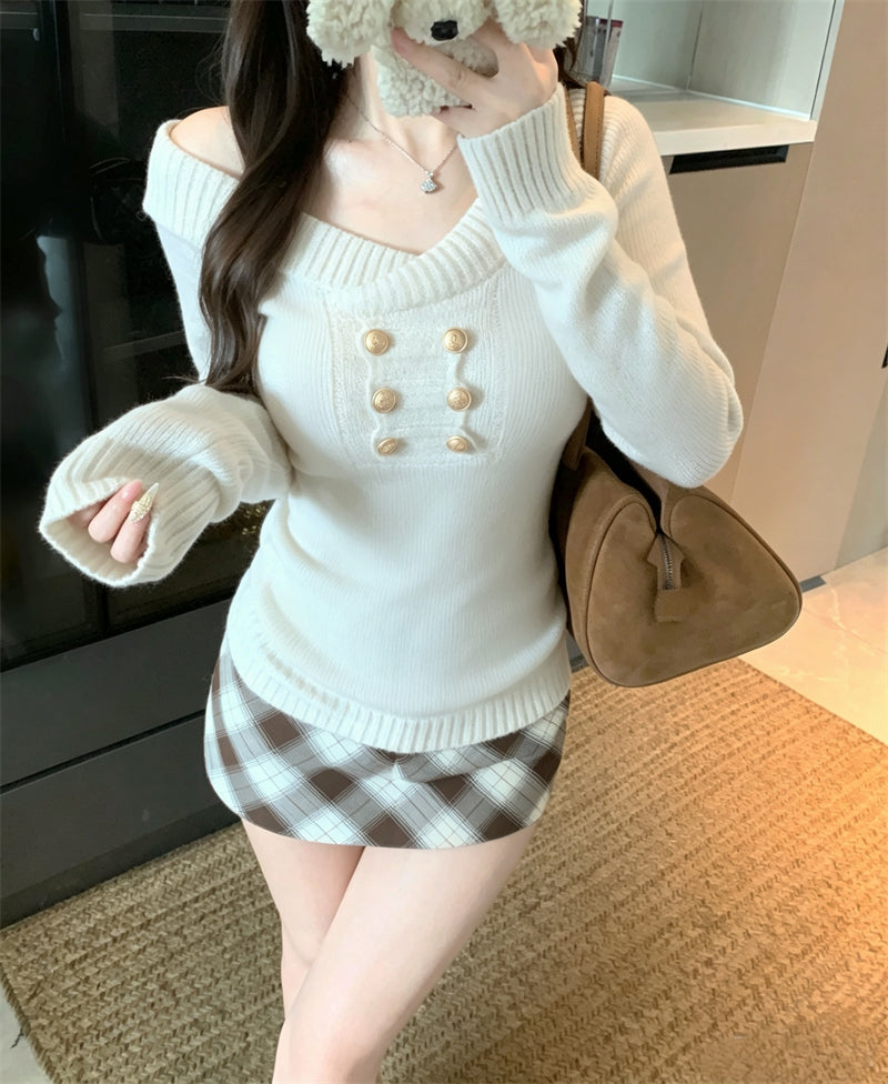辣妹一字肩氣質修身上衣