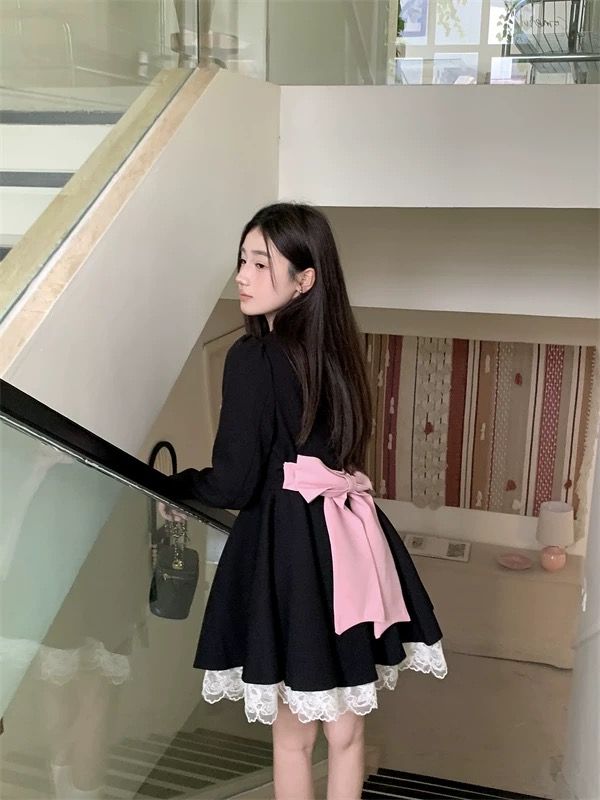 學院風質感蝴蝶結連衣裙