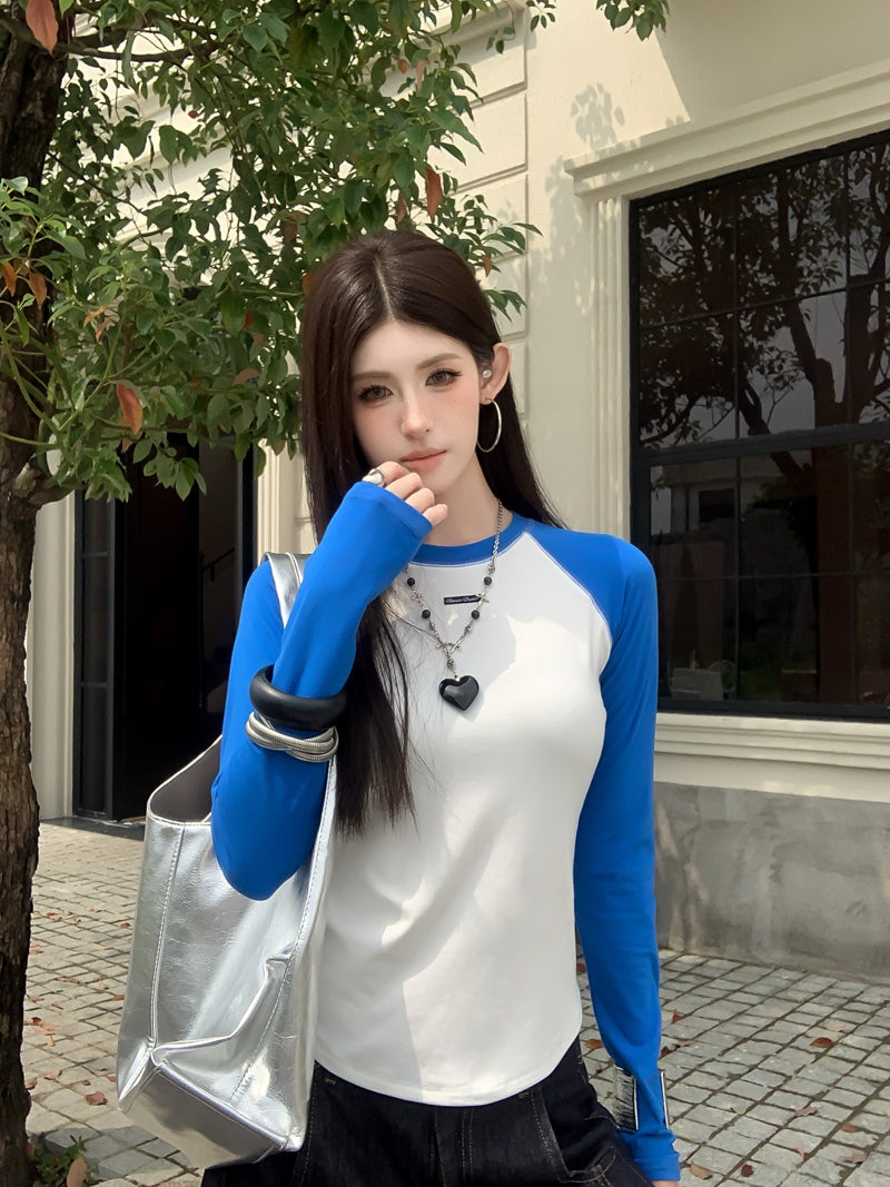 美式復古撞色圓領長袖