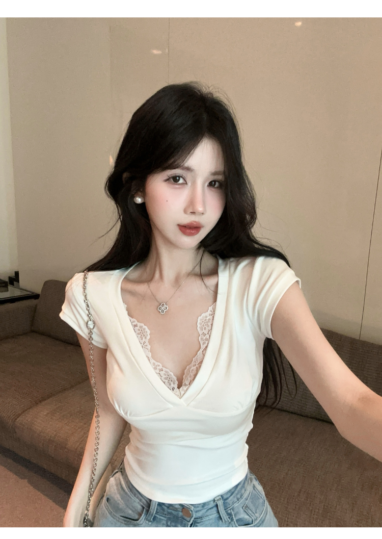 純欲V領蕾絲上衣