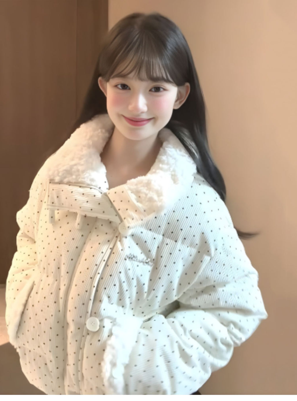 燈芯絨波點羽絨外套