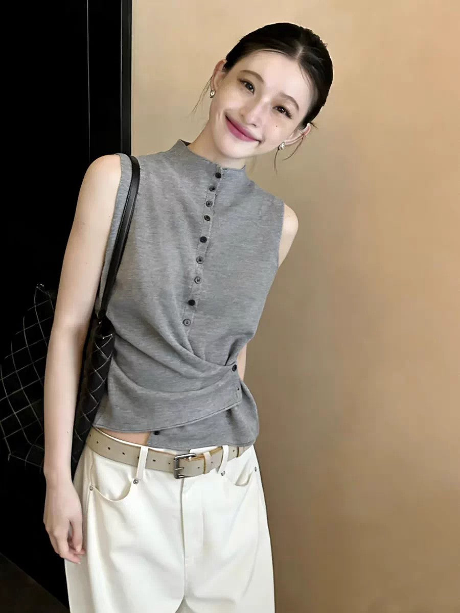 法式小資立領無袖背心