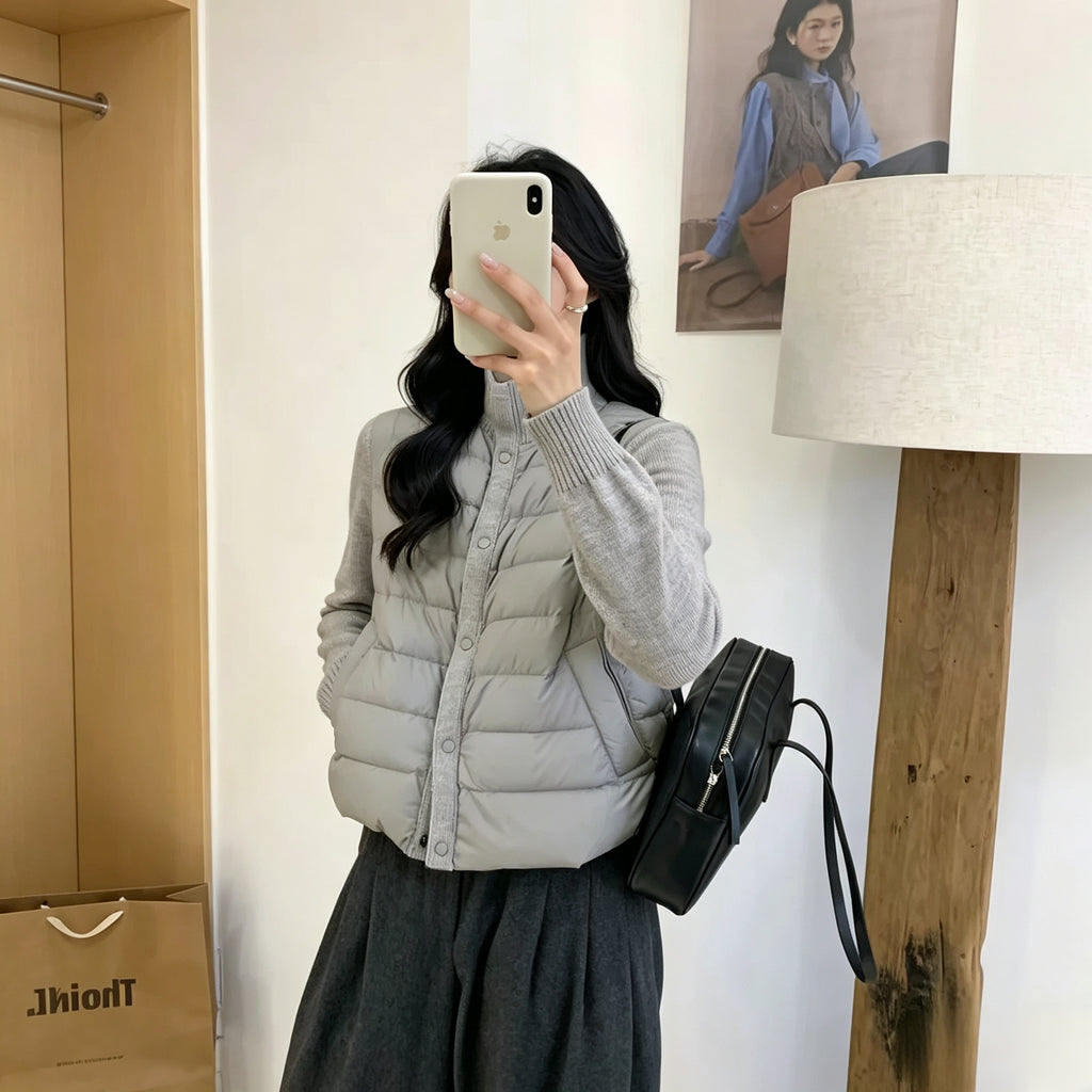 休閒針織立領拼接外套