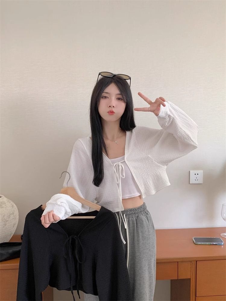 休閒百搭綁帶薄款開衫短外套