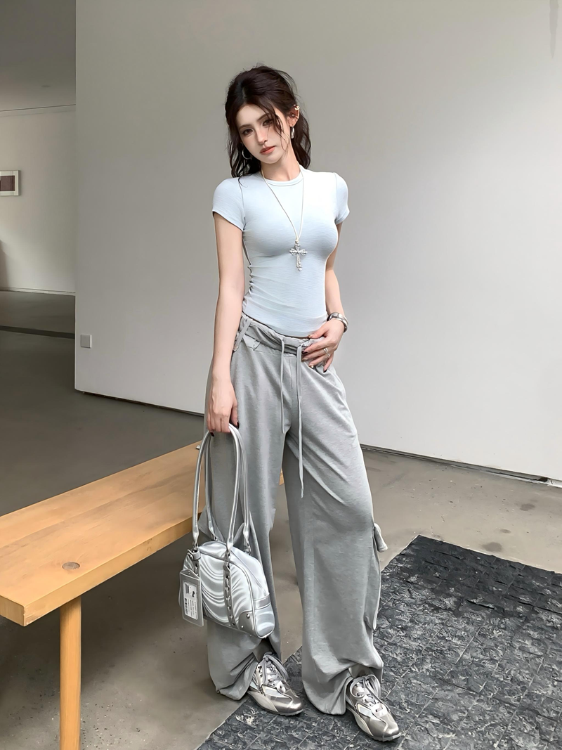 辣妹簡約基礎款正肩圓領上衣