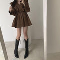 復古V領交叉荷葉邊小個子連衣裙