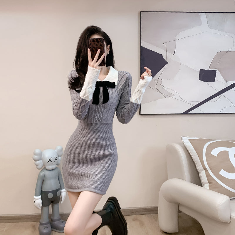 法式氣質小香風針織連衣裙