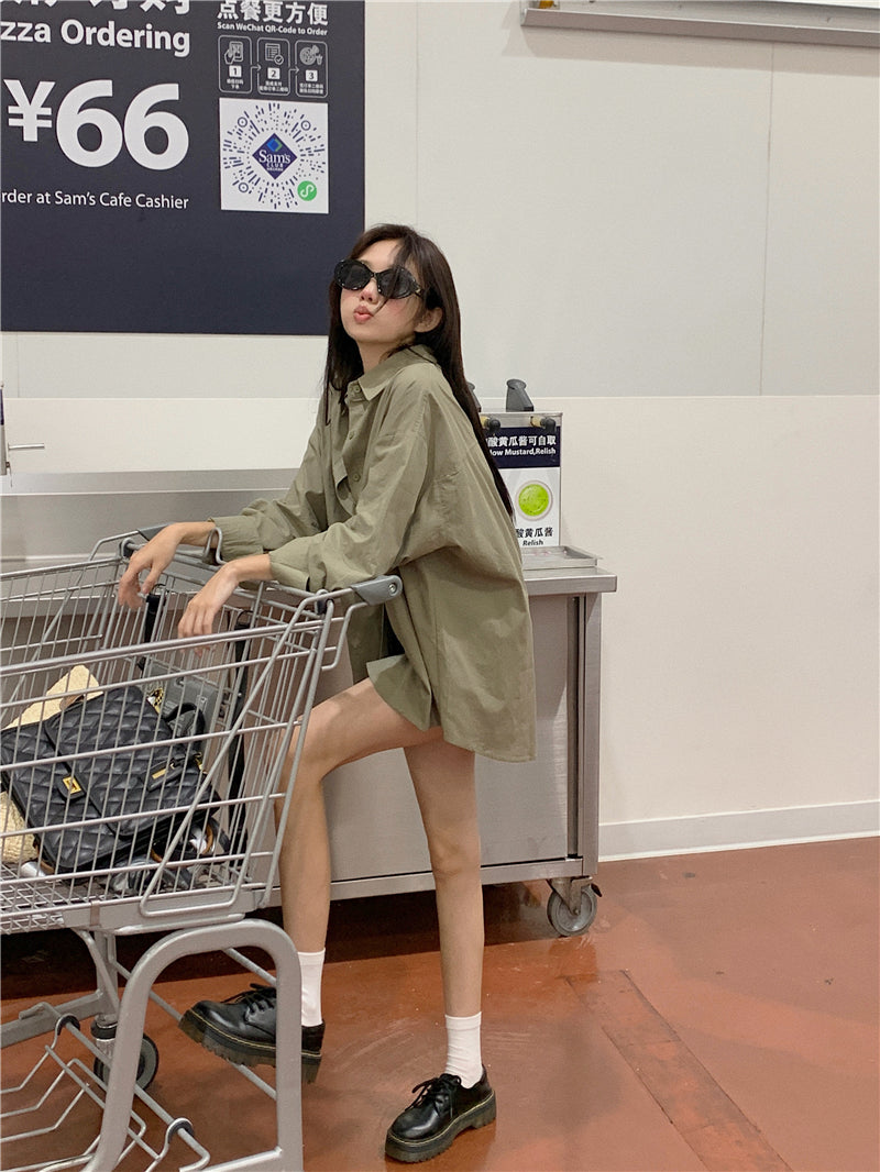 純色寬松休閒防曬襯衫外套