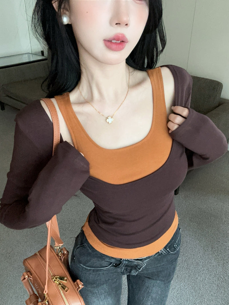 辣妹吊帶背心大U領短T