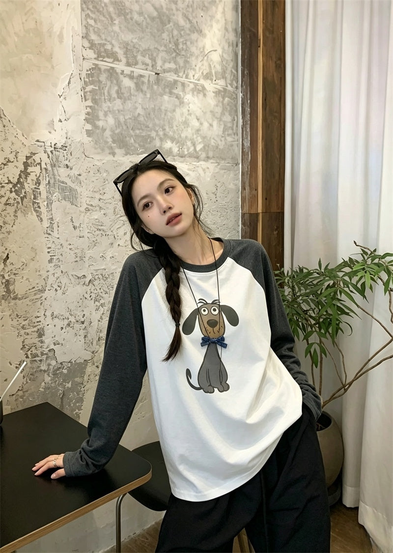 法式酷辣狗狗寬版休閒大學t