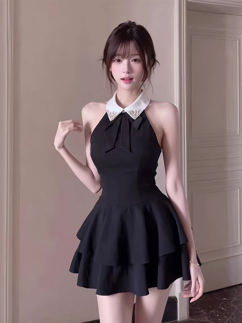 高級感赫本風黑色無袖連衣裙