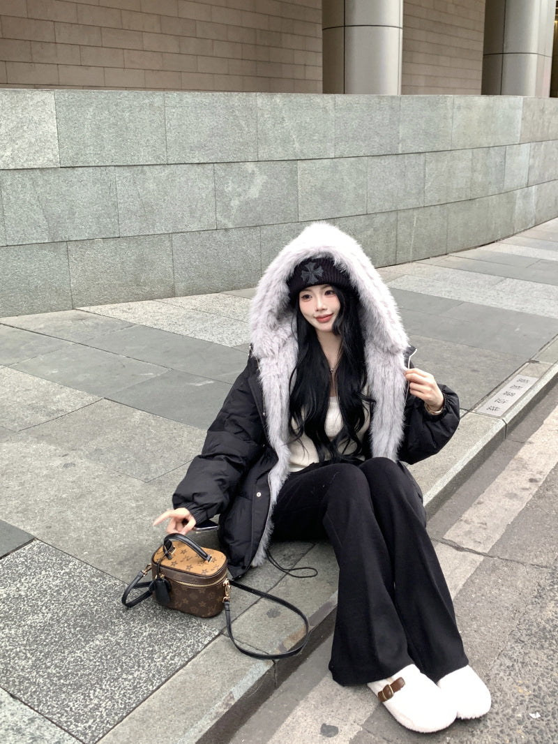 質感毛領連帽羽絨外套