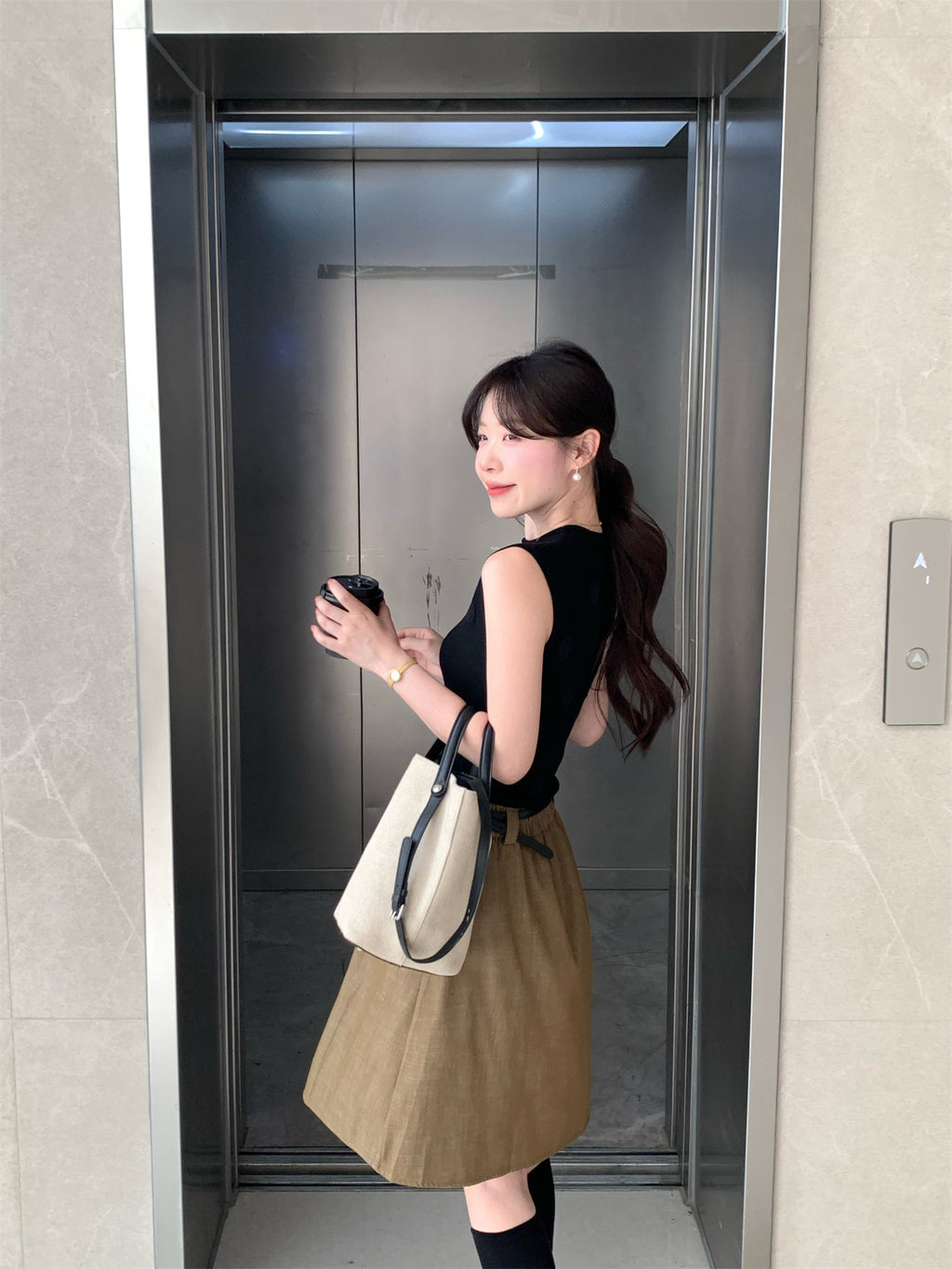 通勤百搭氣質無袖針織背心半身裙套裝