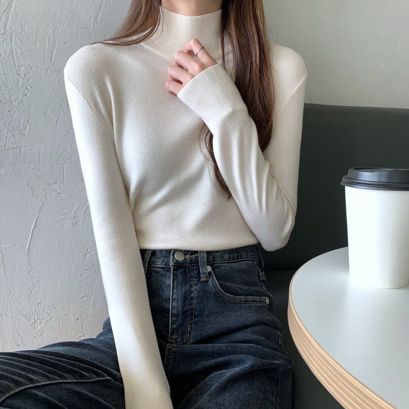 修身內搭半高領針織打底衫毛衣女
