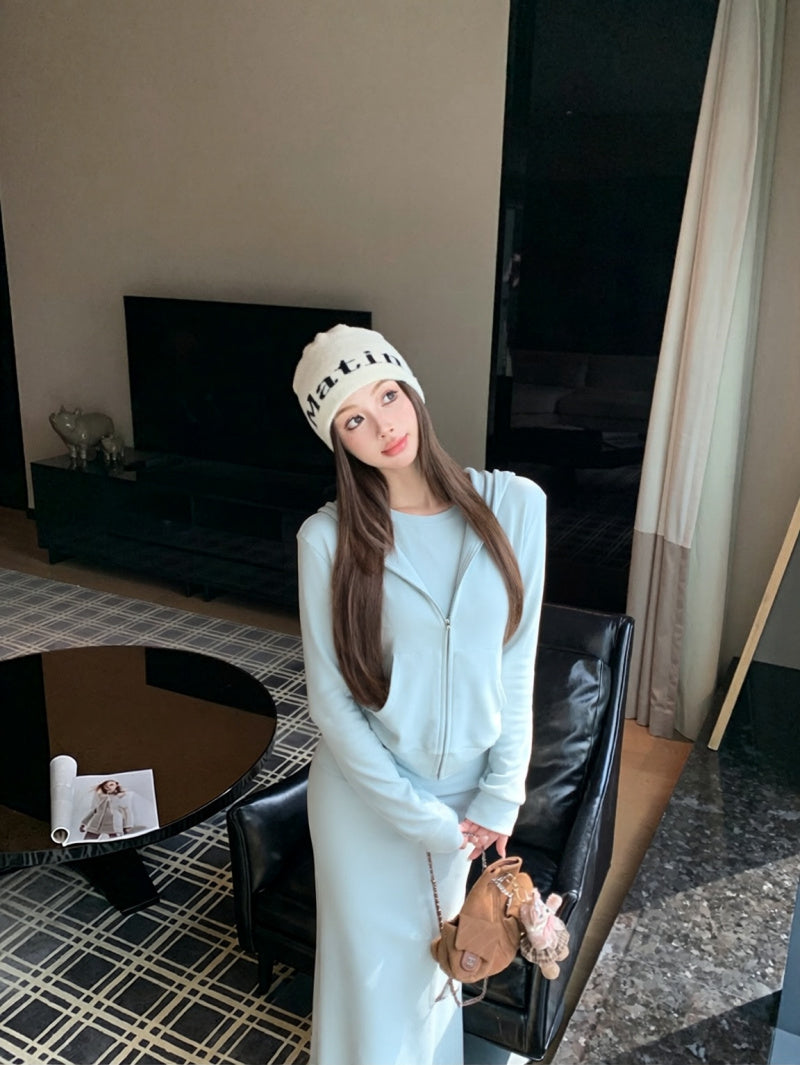 簡約星星辣妹圓領連帽寬鬆長袖套裝