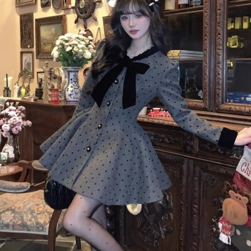 法式小香風甜美蝴蝶結連衣裙