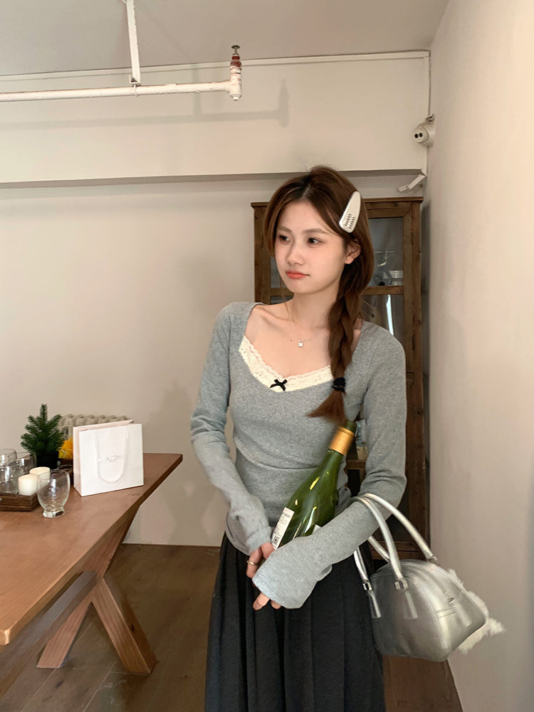 小香風質感拼接蕾絲上衣