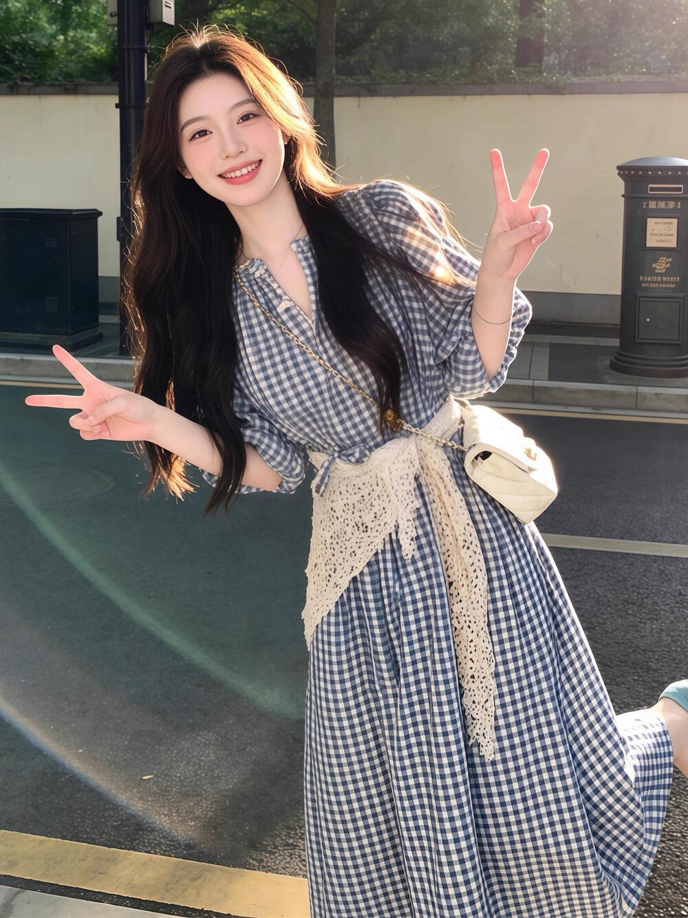 甜美簡約風格子連衣裙