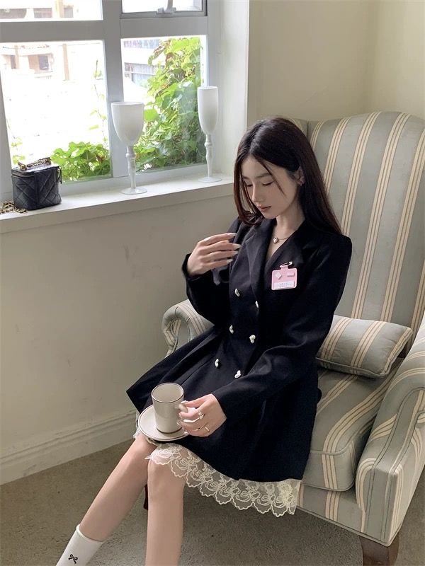 學院風質感蝴蝶結連衣裙