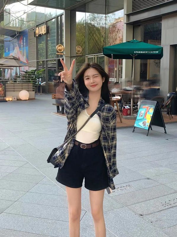 復古格子襯衫外套上衣