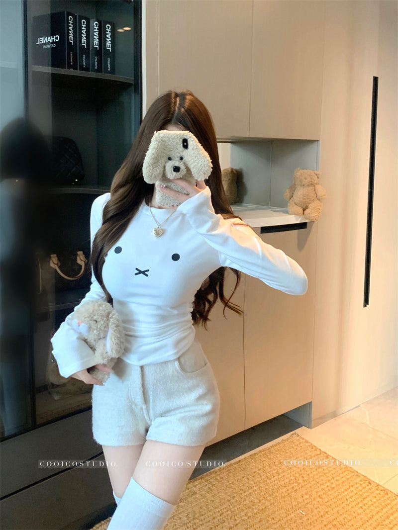 可愛加絨內搭修身打底衫