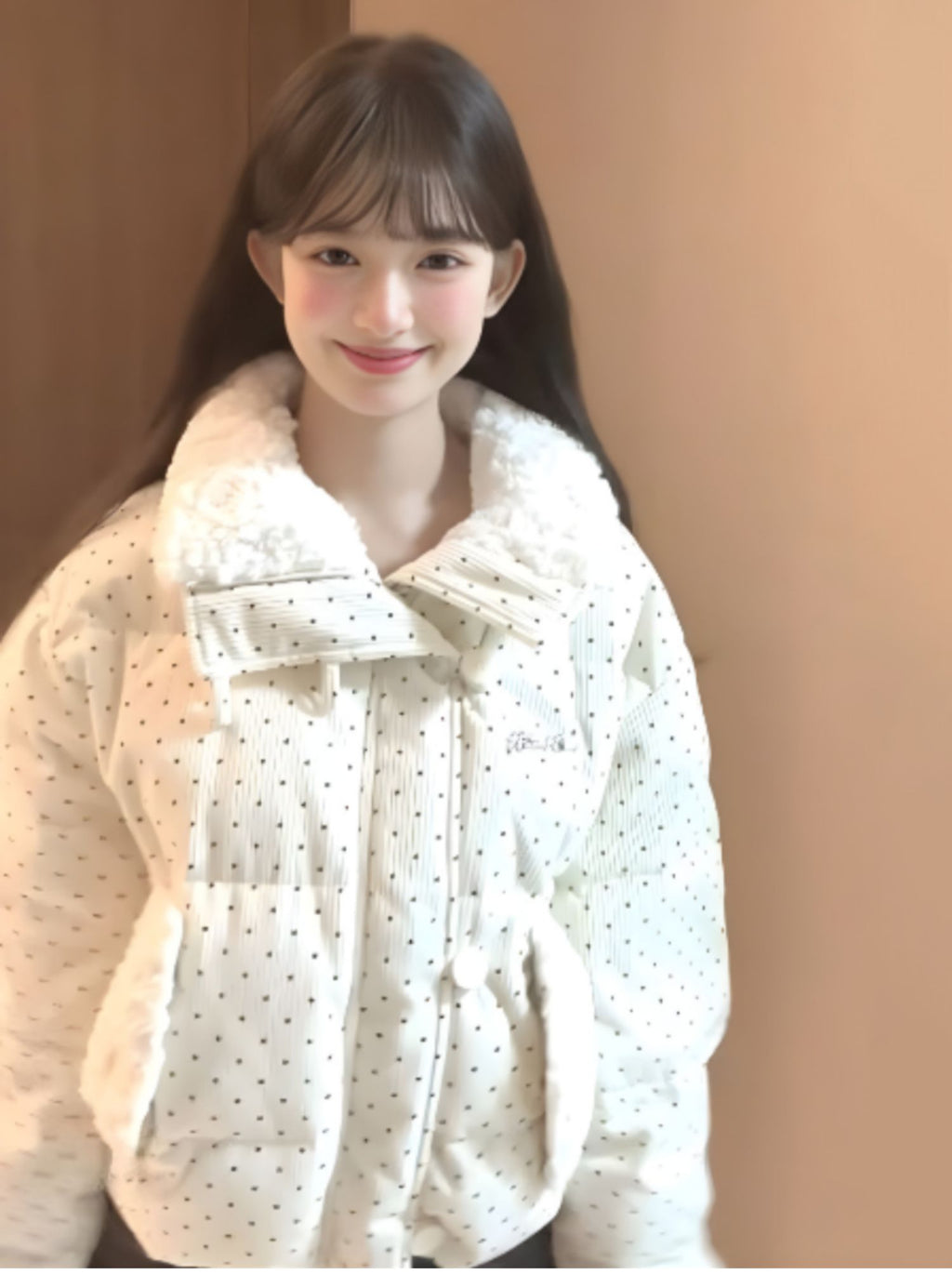燈芯絨波點羽絨外套