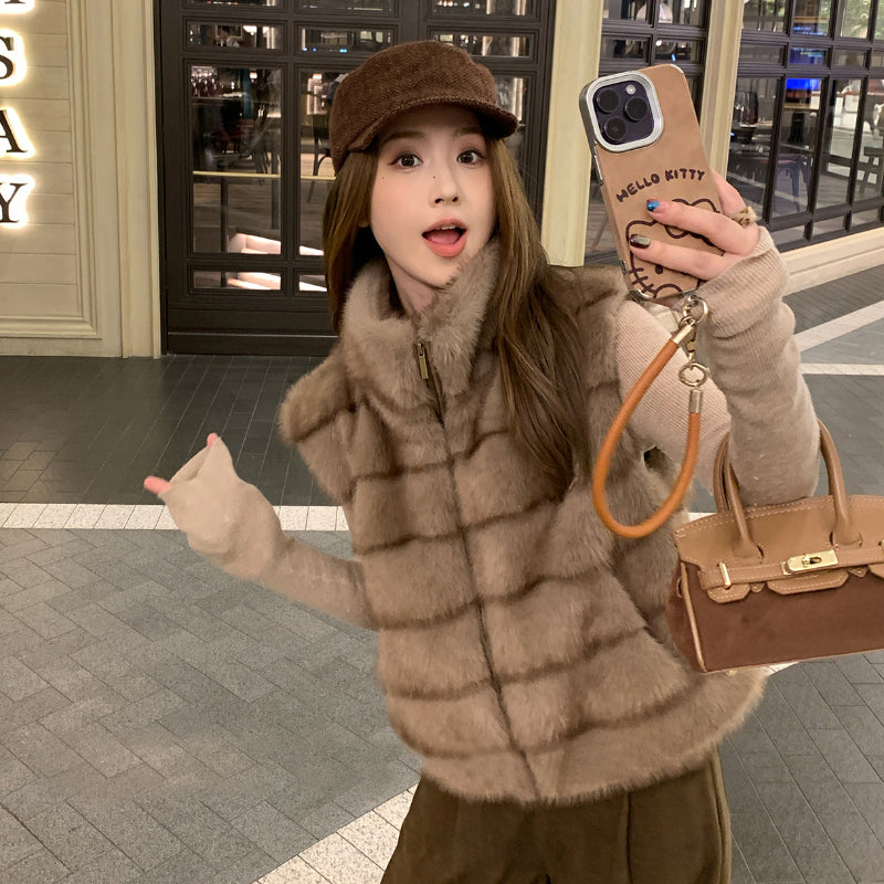 韓系高級氣質立領毛毛外套