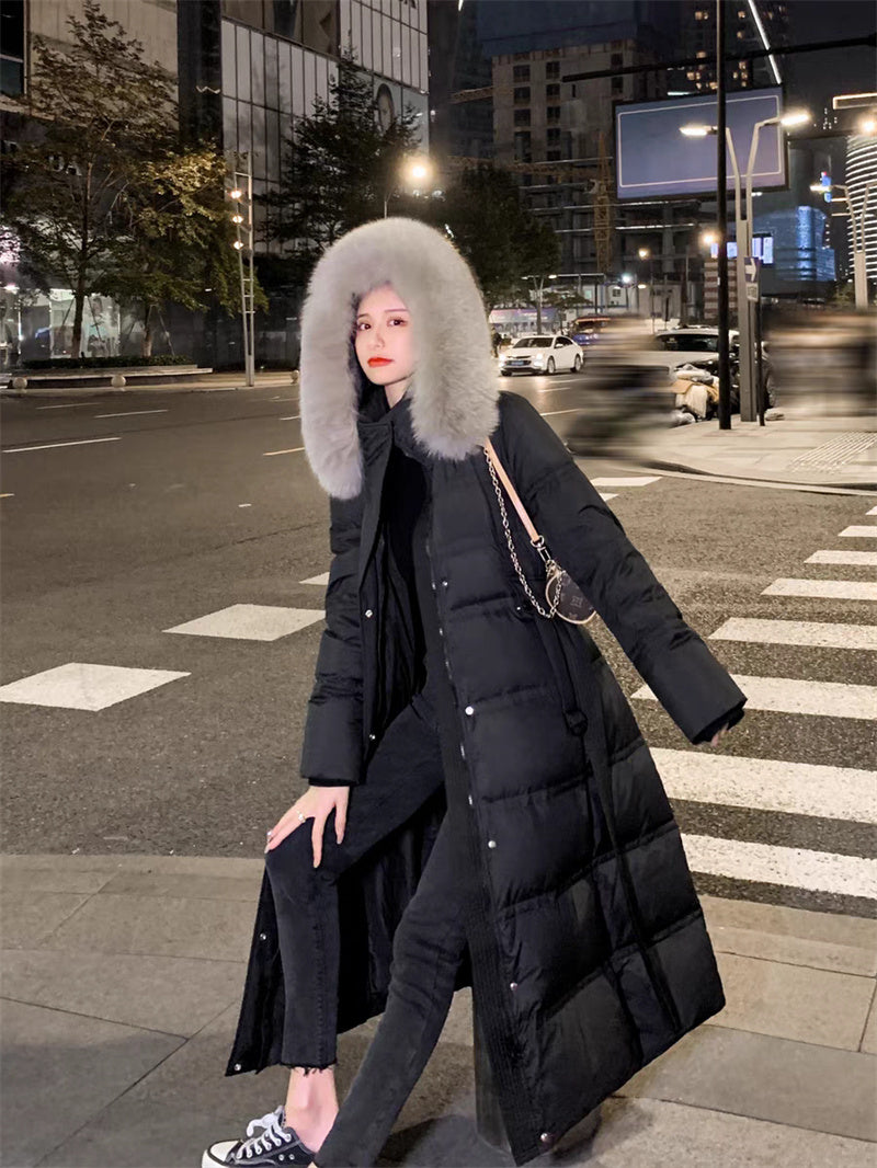 收腰修身大毛領羽絨服