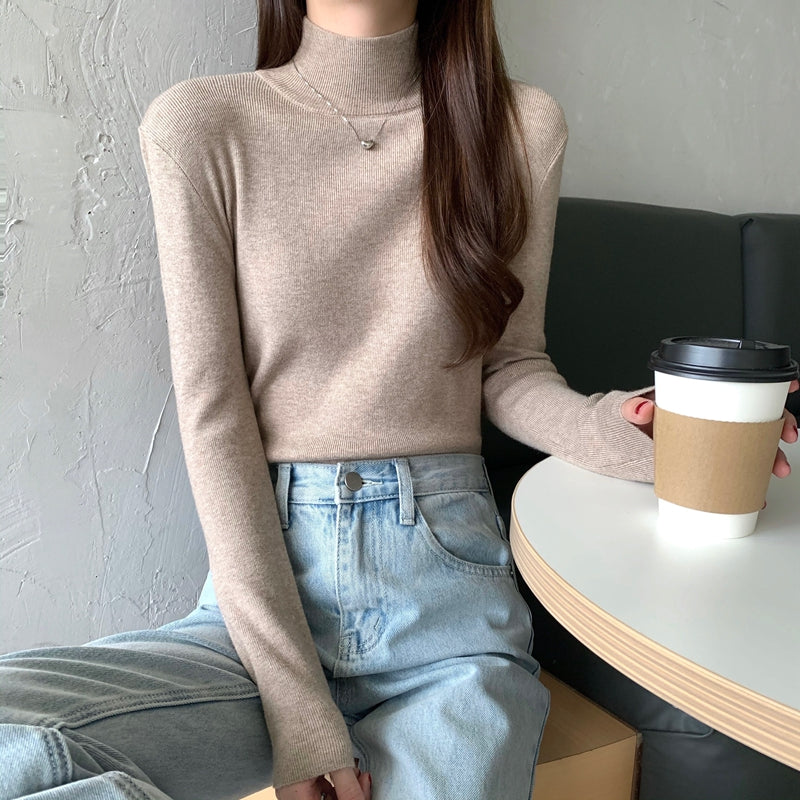 修身內搭半高領針織打底衫毛衣女
