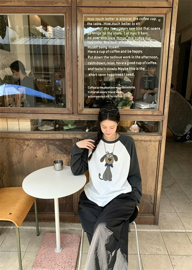 法式酷辣狗狗寬版休閒大學t
