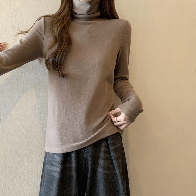 羅紋德絨長袖T恤女秋冬高領內搭打底衫