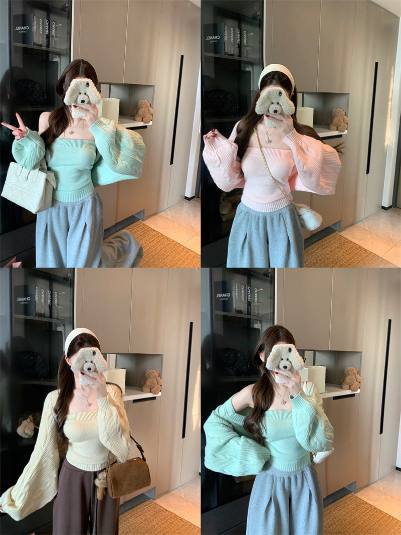 純欲風高級感抹胸毛織背心套裝