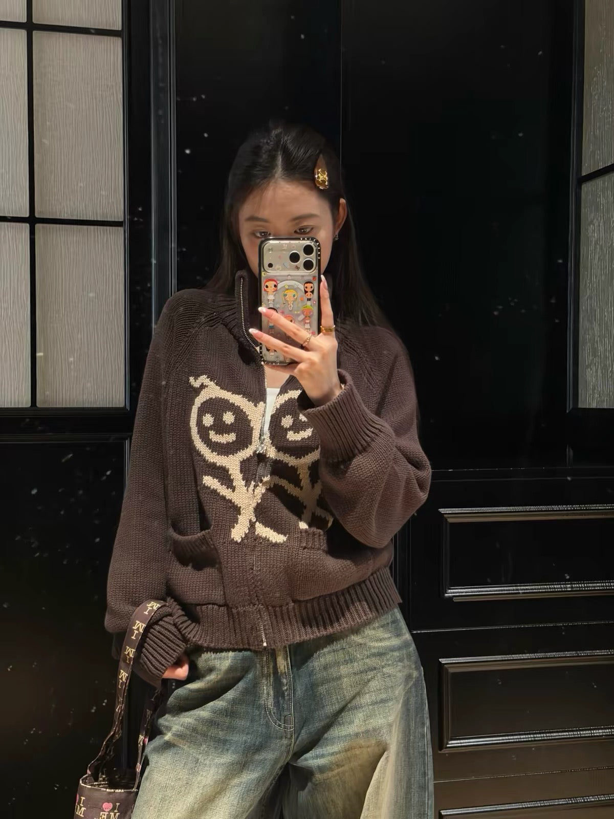火柴人可愛高領針織外套