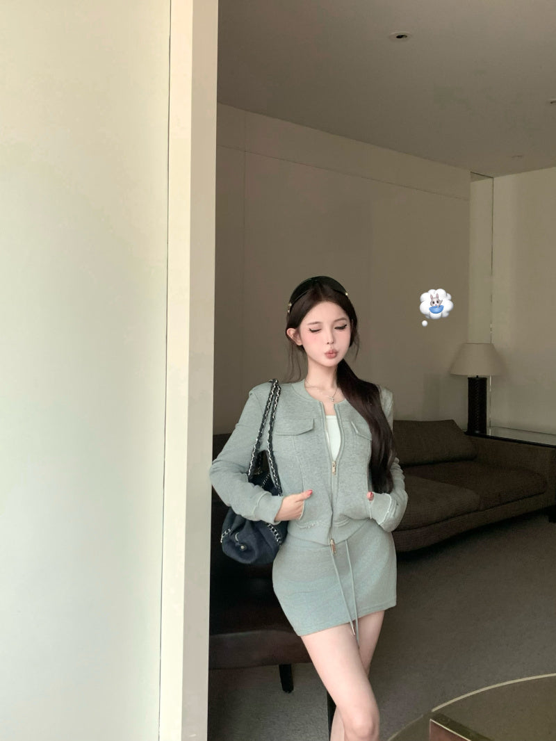 高級感慵懶簡約百搭韓系短裙套裝
