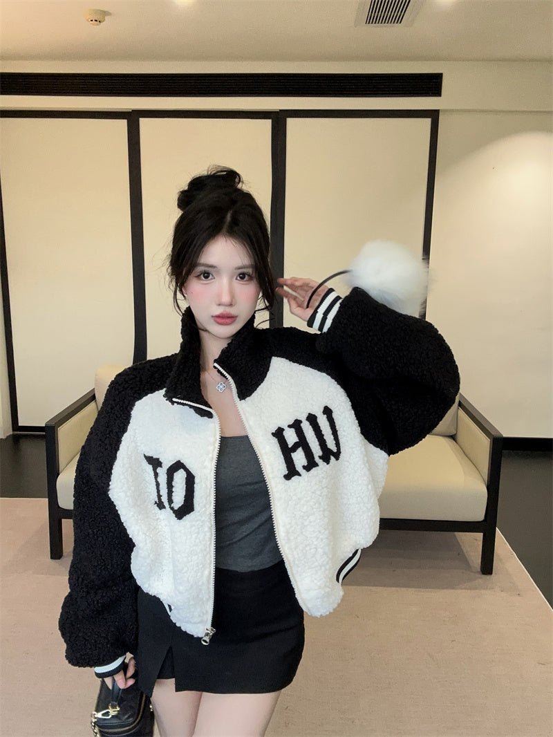 美式辣妹字母高級感寬鬆短款外套