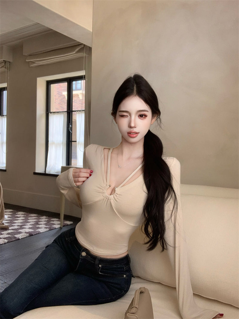 純欲v領鏤空設計上衣