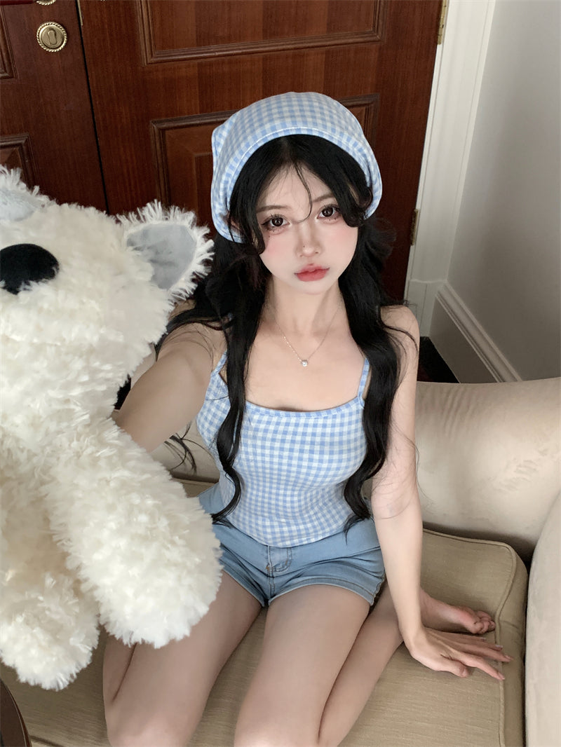 少女甜美可愛修身彈力吊帶