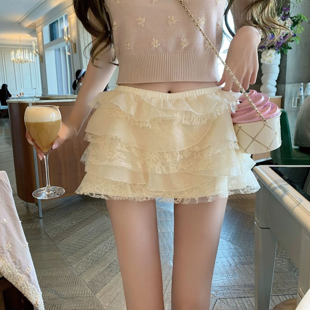 氣質少女蕾絲蓬蓬半身裙